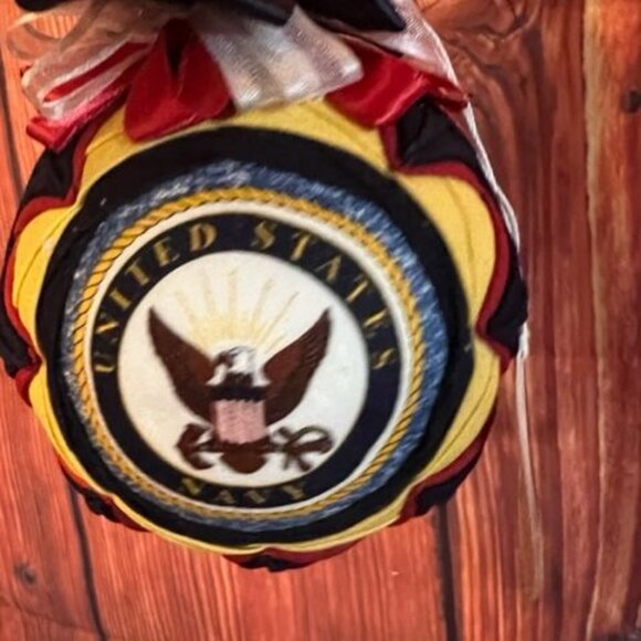 Handmade Quilted United States Navy Christmas Ornament Eagle Emblem & Ribbon - Picture 5 of 6